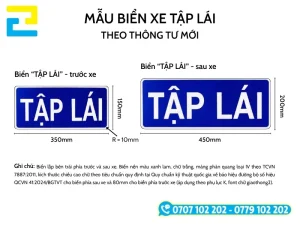 Sơ đồ kích thước chuẩn của biển tập lái phía trước và phía sau xe ô tô
