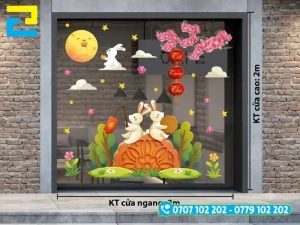 Decal trang trí Vui Hội Trăng Ràm tại cửa hàng