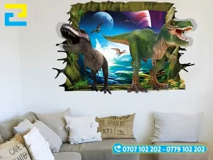 Mẫu Decal 3D khủng long dán tường