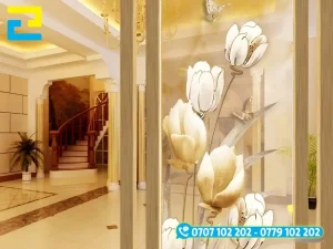 Mẫu Decal 3D trong hình bông hoa dán kính