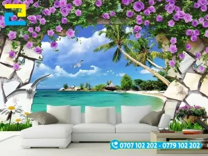 Mẫu Decal 3D hình biển dán tường
