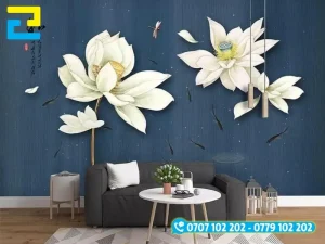 Mẫu Decal 3D hoa sen trắng dán tường