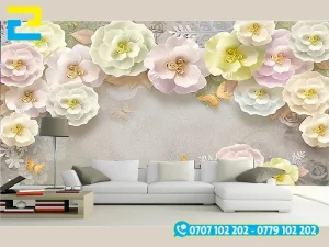 Mẫu Decal 3D hoa mẫu đơn dán tường