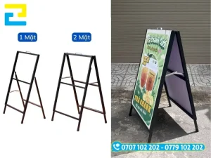 Hai dòng standee chữ A 1 mặt và 2 mặt trưng bày thực đơn và thông tin khuyến mãi tại cửa hàng