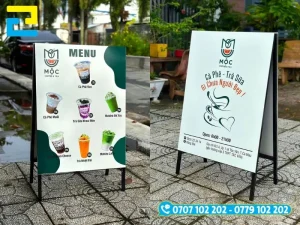 Standee chữ A dùng làm bảng menu đứng cho quán cafe, nhà hàng và bảng thông tin tại triển lãm