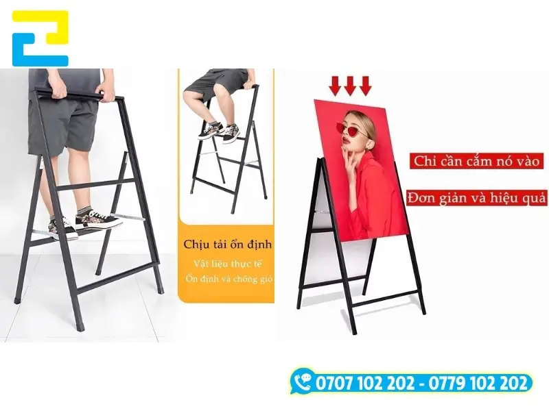 Xưởng in In Ấn 2H chuyên gia công khung sắt và in bề mặt standee chữ A lấy nhanh tại TP.HCM, giao toàn quốc