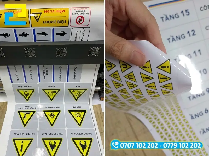 Máy bế tem nhãn cắt định hình đường viền tam giác và bo tròn 4 góc cho sản phẩm tem decal.