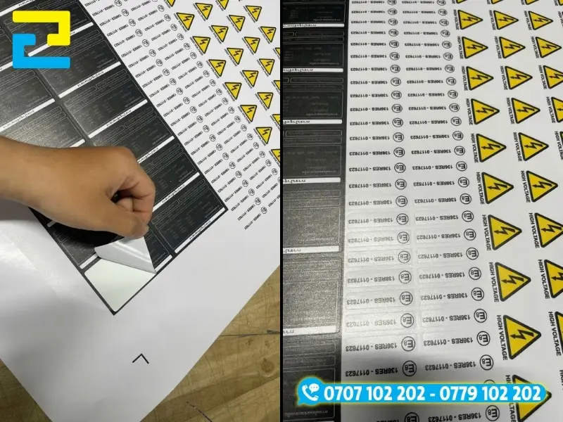 Nhân viên In Ấn 2H tư vấn quy cách chất liệu và thiết kế tem cảnh báo cho khách hàng