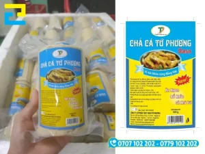Mẫu tem chả cá in trên decal nhựa trong dán hộp nhựa giúp quan sát rõ sản phẩm bên trong