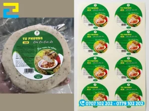Tem chả cá được gia công cắt bế theo thiết kế hình tròn