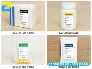 Mẫu in tem chia liều thuốc dán chuẩn trên vỉ thuốc, lọ nhựa và túi zip