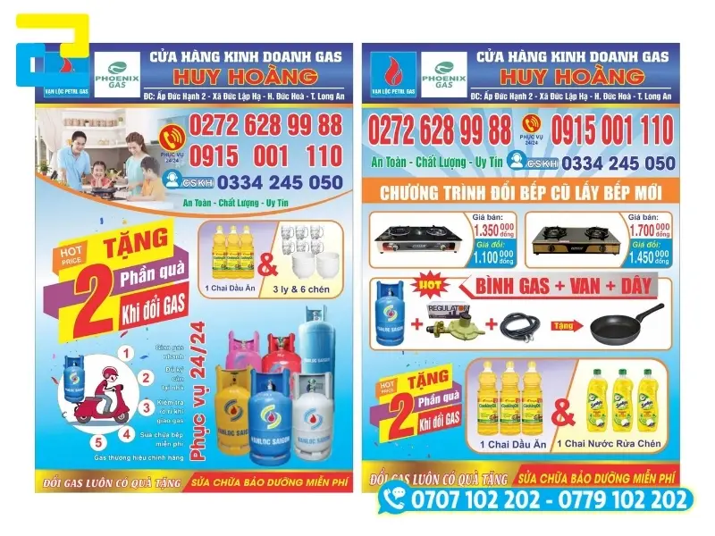 Mẫu tem dán bình gas hiển thị logo đại lý, số điện thoại