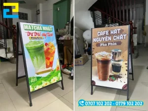 Khung standee chữ A hai mặt và standee trưng bày thông tin sản phẩm