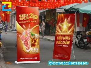 Mẫu standee quốc khánh cuốn nhôm và chữ X