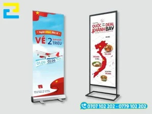 Thiết kế standee 2/9 với tông đỏ vàng chủ đạo và biểu tượng cờ Tổ quốc