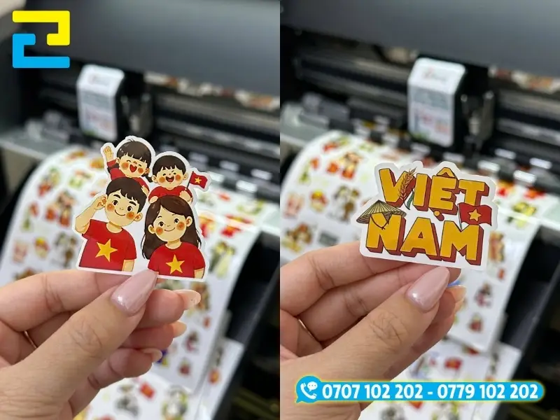 Mẫu sticker chào mừng Quốc Khánh 2/9 in hình gia đình và kiểu chữ Việt Nam