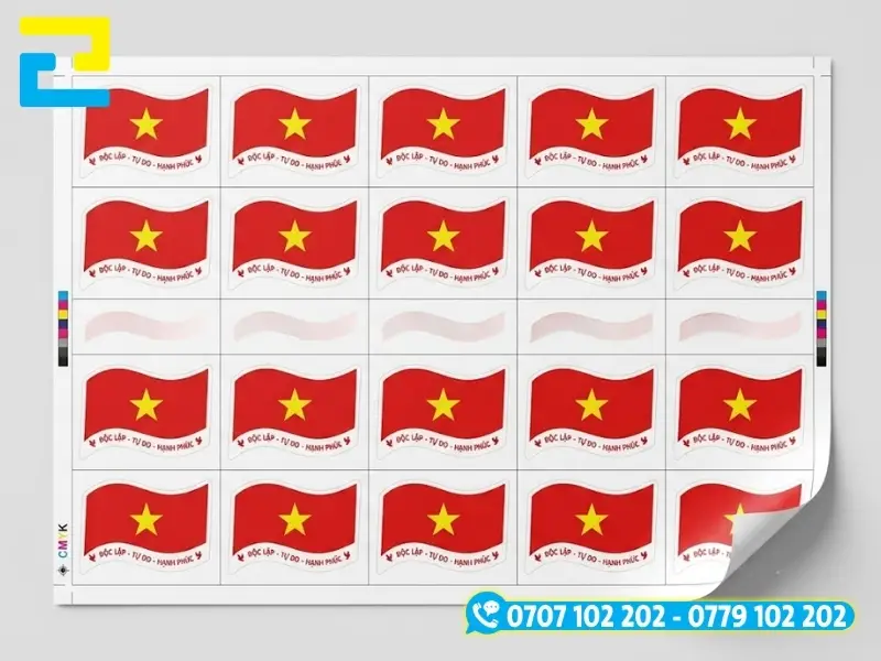 Tiến hành in sticker cờ đỏ bằng máy in công nghệ UV sắc nét