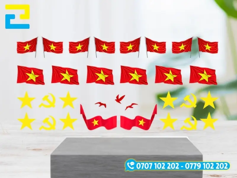 Mẫu sticker cờ đỏ sao vàng chất liệu decal trong