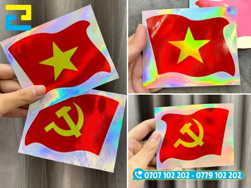 Mẫu sticker cờ đỏ sao vàng chất liệu decal 7 màu, thay đổi hiệu ứng màu theo góc nhìn