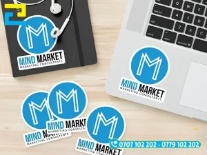 Mẫu in decal logo công ty dán lên các thiết bị văn phòng