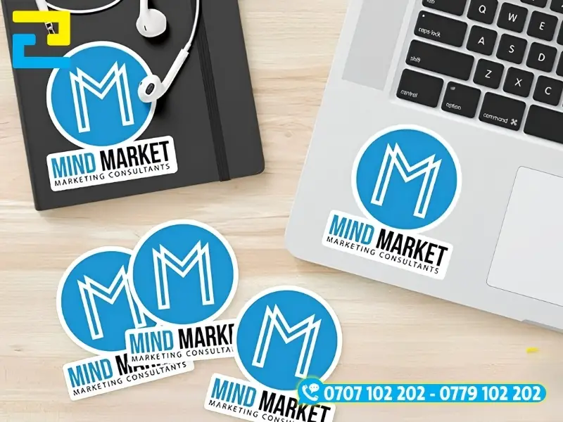 Mẫu in decal logo công ty dán lên các thiết bị văn phòng