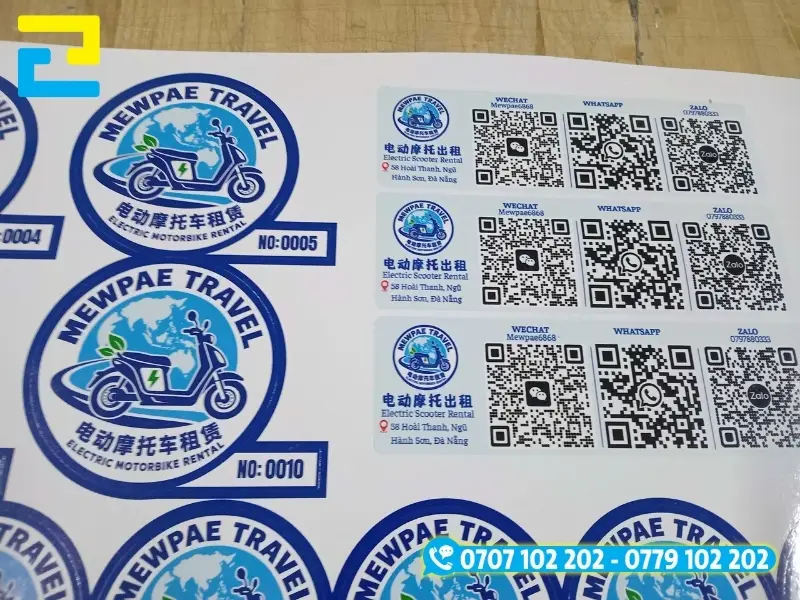 Mẫu decal logo công ty, mã QR thông tin công ty