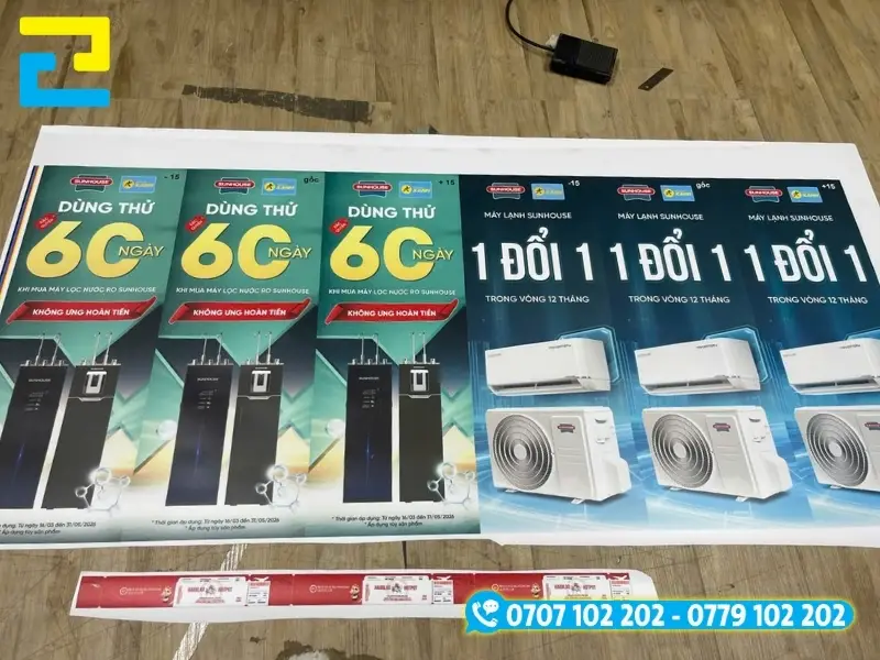 In PP sắc nét, bề mặt láng mịn, thích hợp dán trang trí tại các kệ hàng, siêu thị