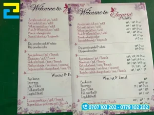 Menu in PP thẩm mỹ, sắc nét cho tiệm nails, salon