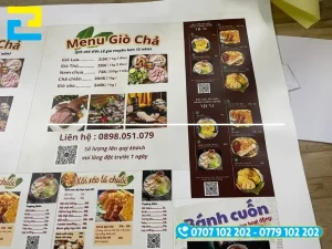Menu quán ăn in PP tiện lợi có thể dán tường, bồi formex