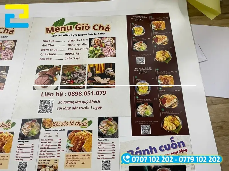 Menu quán ăn in PP tiện lợi có thể dán tường, bồi formex