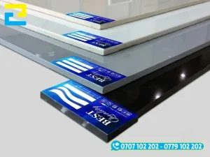 Mẫu in tem dán gạch men hình chữ nhật chất liệu decal PVC sữa in UV sắc nét