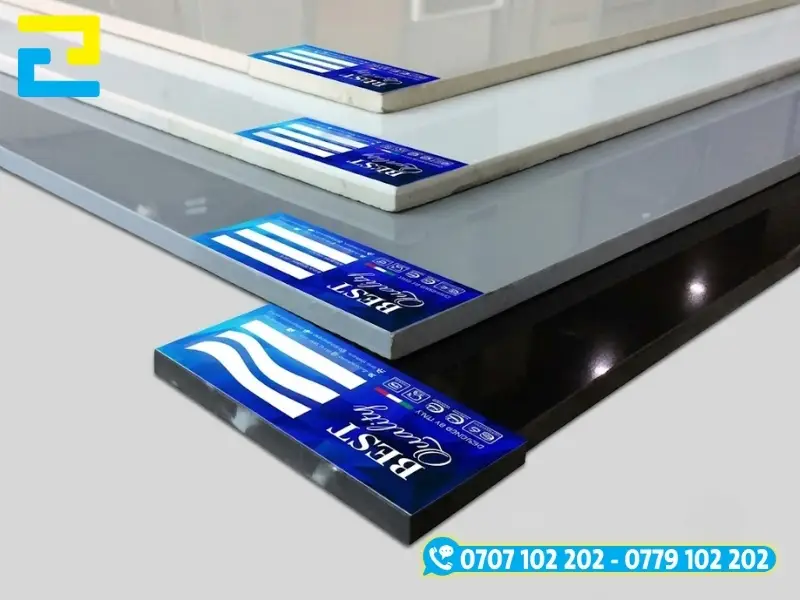 Mẫu in tem dán gạch men hình chữ nhật chất liệu decal PVC sữa in UV sắc nét