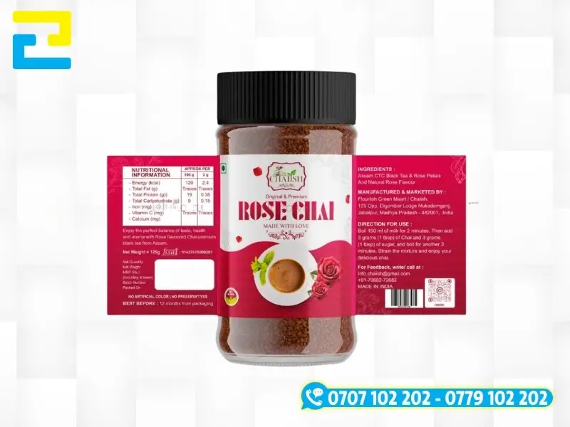 Mẫu tem nhãn gia vị thể hiện đầy đủ tên sản phẩm, thành phần, hạn sử dụng và mã vạch theo quy định