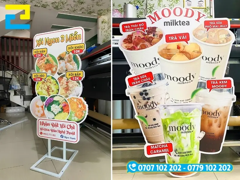 Standee formex cắt bế mô hình bảng menu trưng bày ấn tượng, đẹp mắt tại cửa hàng