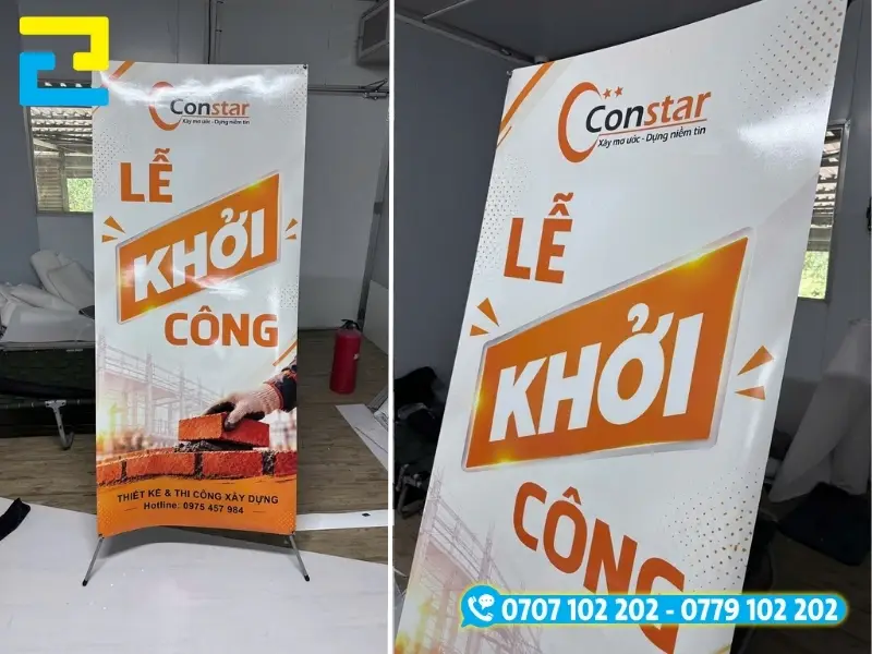 Tấm standee in bạt PP ngoài trời mực UV dày dặn, gia công cán bóng