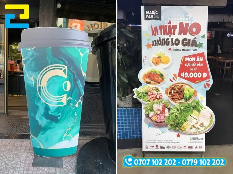 Standee mô hình bằng decal cán formex dày gắn khung sắt cố định