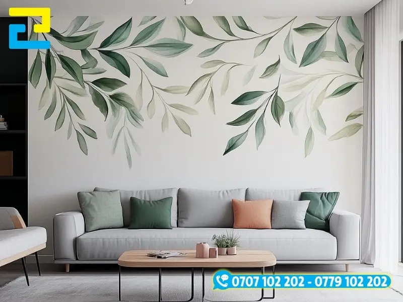 Hình 7: Mẫu decal 3D trang trí nội thất phòng khách vô cùng sinh động và thư giãn.