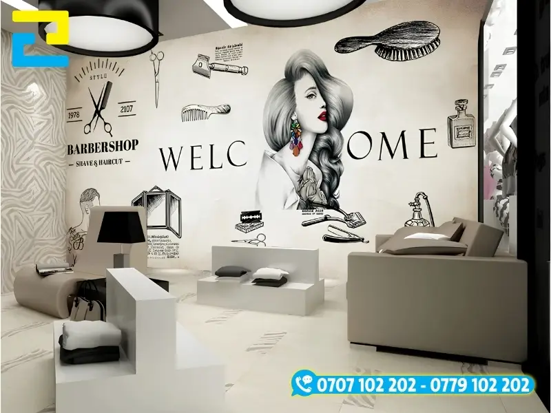 Hình 10: Decal trang trí salon tóc phong cách, đầy tính nghệ thuật.