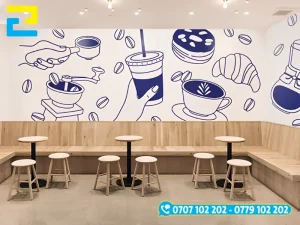Hình 1: Mẫu in decal dán tường dùng trong quán cafe để tạo điểm nhấn.
