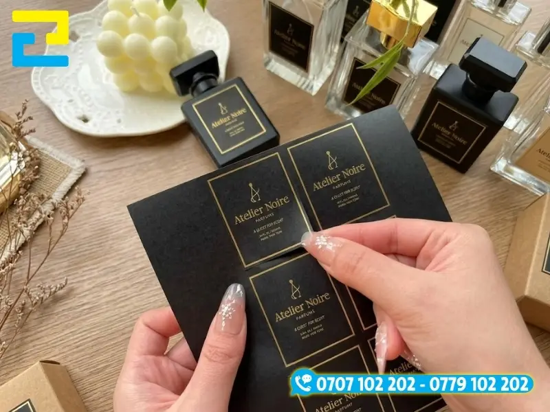 Tem nước hoa chiết sau khi hoàn thiện gia công cán màng bảo vệ và cắt bế khuôn