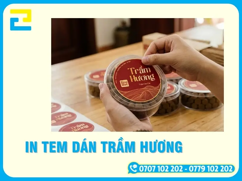 Mẫu In Tem Dán Trầm Hương Sang Trọng, Ép Nhũ Vàng Bạc