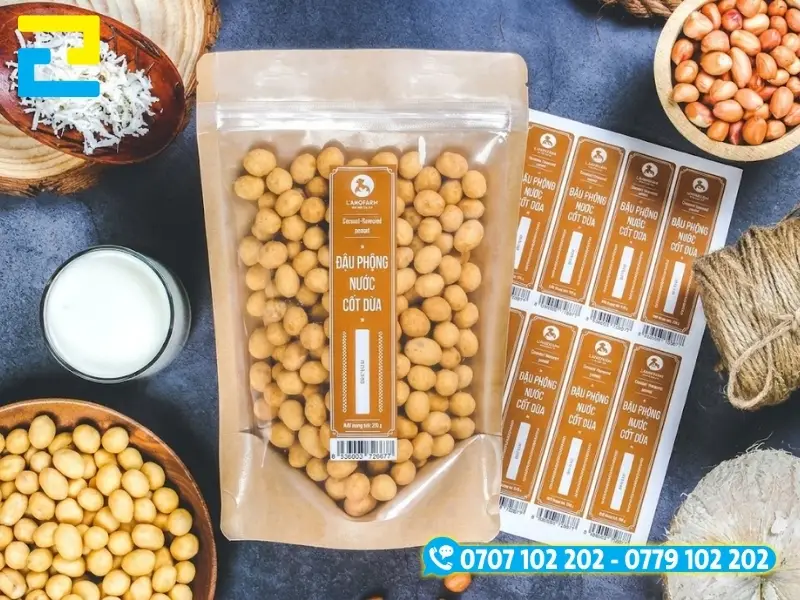 Kích thước tem đậu phộng đa dạng từ tem tròn, vuông và chữ nhật tùy theo bao bì và thiết kế