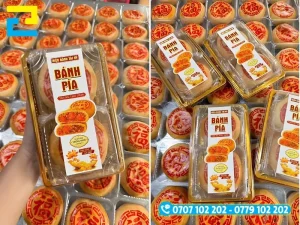 Tem decal 3M bám dính chắc chắn trên bề mặt bao bì bánh pía bảo quản lạnh
