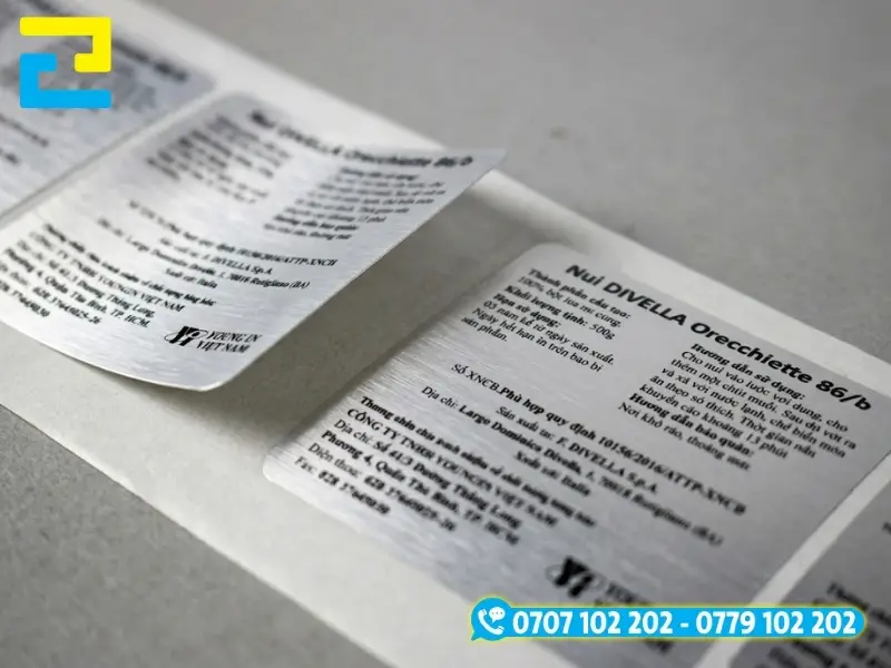Mẫu in tem decal nhôm xước in mực UV trực tiếp, sắc nét