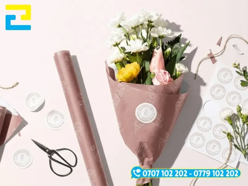 Quy trình 7 bước tư vấn, tiếp nhận file in, gia công và đóng gói giao tem shop hoa tại xưởng In Ấn 2H