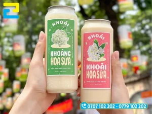Decal nhãn chai phối màu xanh và hồng bắt mắt