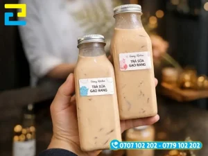 Nhãn decal nhiều màu in hình minh họa đáng yêu, thích hợp dán chai trà sữa