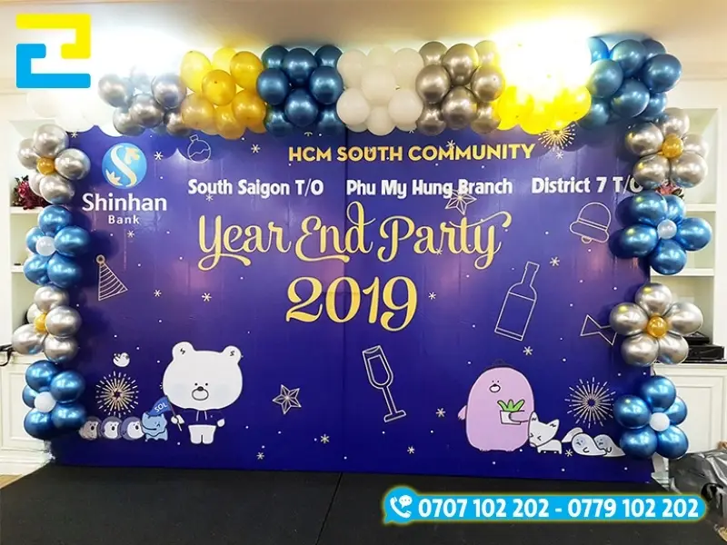 Background sân khấu tổ chức tiệc cuối năm tại công ty